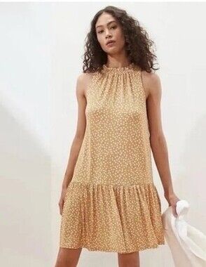 BANANA REPUBLIC Medium Mustard Yellow White Floral Flounce Shift Dress Casual